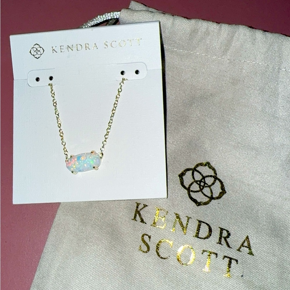 Kendra Scott Ever Pendant Necklace White Kyocera Opal Gold Tone